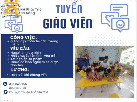 Tuyển giáo viên khu vực Thuận An/ Bến Cát